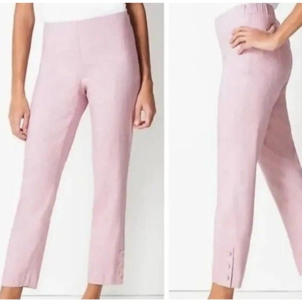 J.Jill Stretch Linen Pants Womens Large Pink Button Hem Ankle